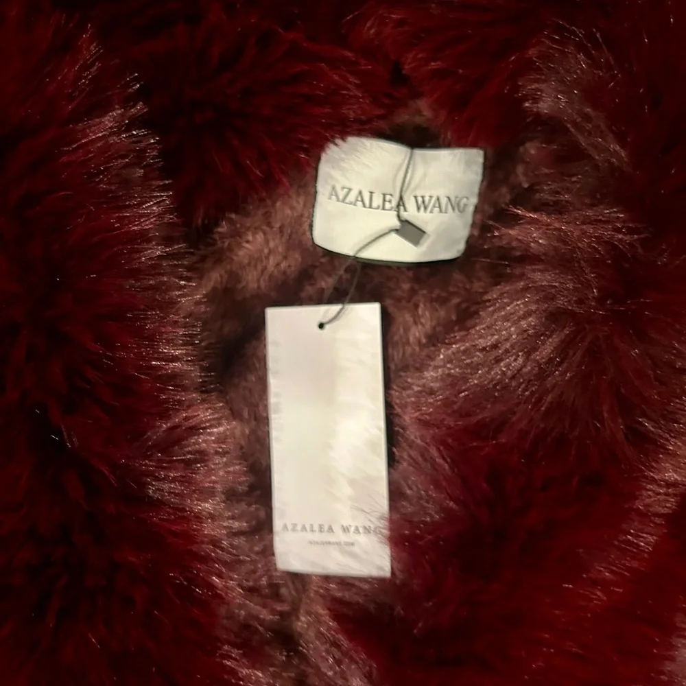 AZALEA WANG Kenzy Faux Leather And Faux Fur Coat Burgundy Size Medium - Picture 3 of 12